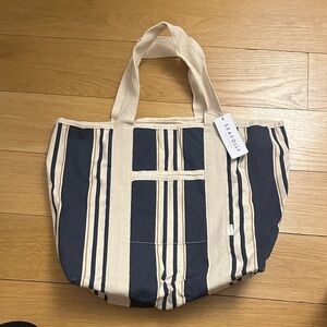 Seafolly Navy and Cream Striped Canvas Tote